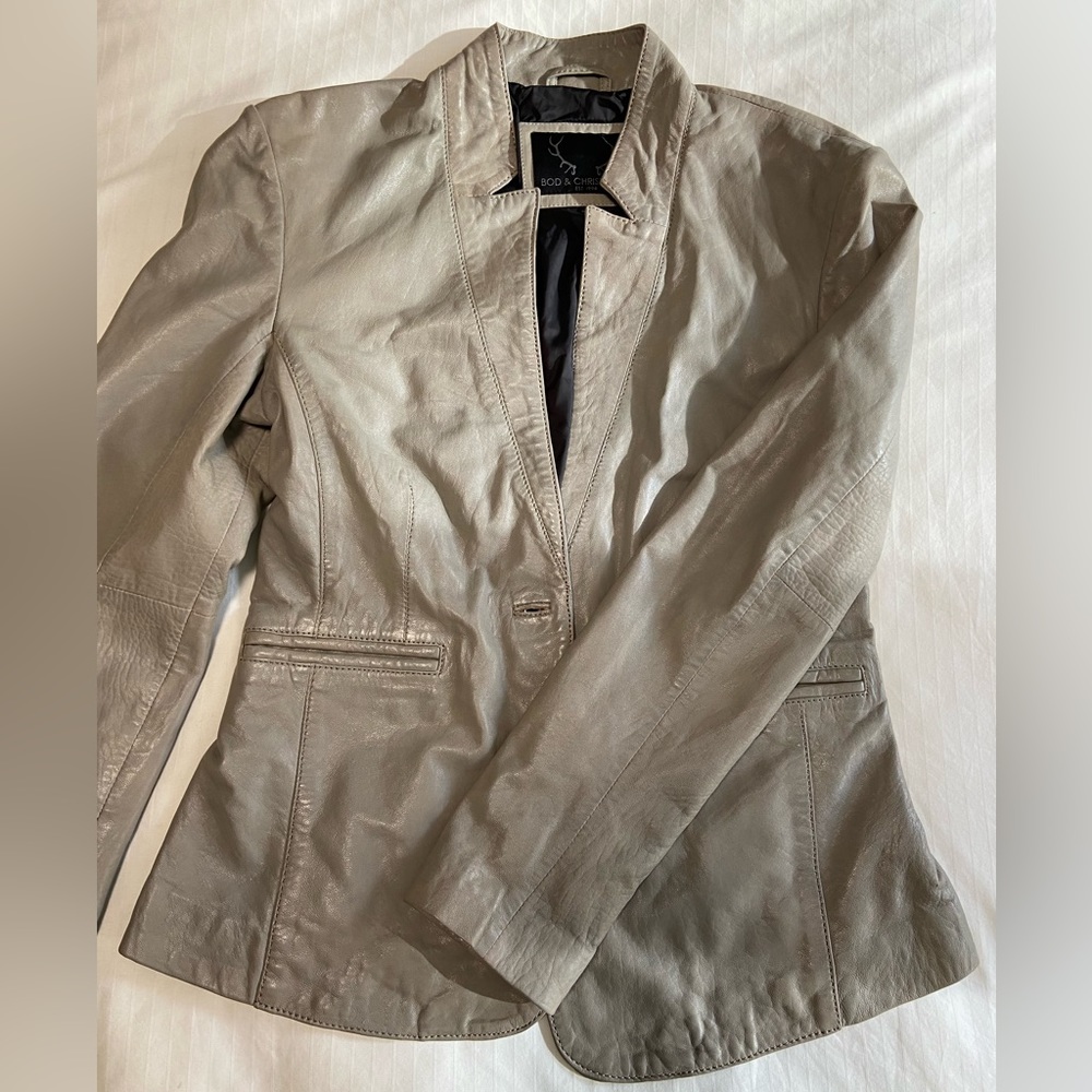 Bod & Christiansen Light Grey One Button Leather Blazer